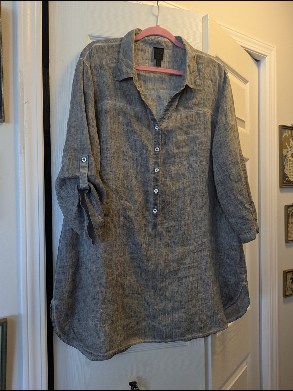 Relaxed Button Linen Tunic in Heather Gray